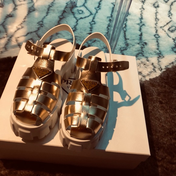 Prada Gold Rubber Monolith sandals - Picture 8 of 10